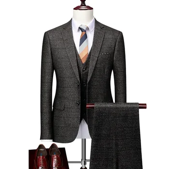 Блейзери, яке, панталони, жилетка / 2023 Модерен нов мъжки ежедневни бутик, бизнес костюм в британската карирани и шарени, палто, панталони, жилетка