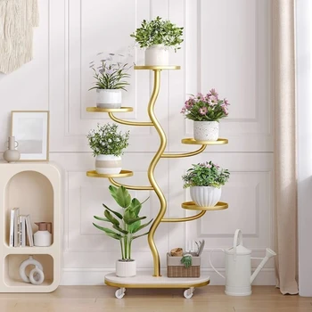 Лека луксозна мобилни цвете стойка за хола, подови покрит многоетажен балконная стойка за съхранение, iron художествен сочни цветя