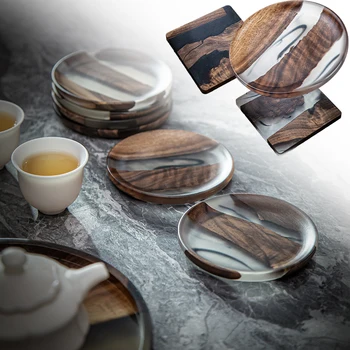 Поставка от катран в рамка от орехово дърво, дървен поднос с мастило, титуляр чаена чаша в скандинавски стил, potholder от епоксидна смола, самозалепваща уплътнение