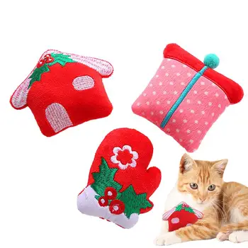 Коледна играчка за котки с котешка мента, плюшени играчки за котки за зъби коте, възглавница, играчка за дъвчене и нокти, за да хапят палеца, аксесоари за домашни любимци
