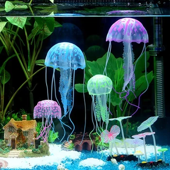 SWEETHOME SILICONE Светещи силиконови изкуствени украшения във формата на медузи, за аквариумни рибки, озеленяване на аквариума