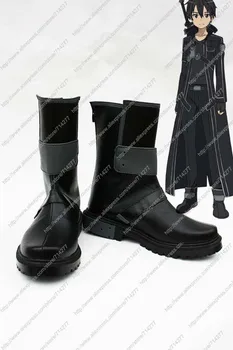 Безплатна доставка, изработени по поръчка евтини черни обувки Kirito от Sword Art Online за cosplay на Хелоуин