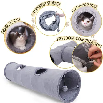 Сгъваем тунел за котка, играчки за котка, игри тунел, трайно замшевое убежище, тунел за домашни любимци с мехурче с диаметър от 12 инча
