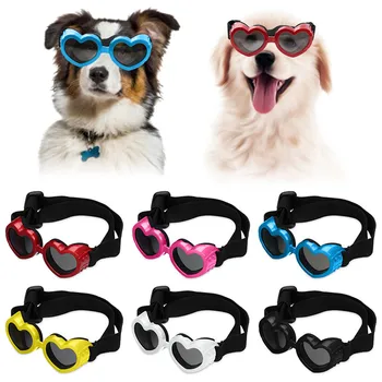 1 бр Слънчеви очила за малки кучета във формата на сърце Водоустойчива защита от ултравиолетовите Слънчеви очила за кучета и котки с регулируема каишка Очила за домашни любимци