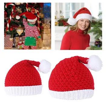 Коледна шапка на Дядо Коледа с плюшено топка, мека вязаная топло шапчица-бини с висока еластичност, зимна шапчица-бини за новогодишната партита Унисекс