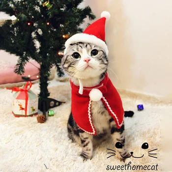 Зимни, Коледни костюми за домашни котки, забавно облекло на Дядо Коледа за малки котки и кучета, на Коледа е Коледната облекло за котки, екипировки за коте, екипировки за коте