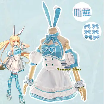 Game Fate / Grand Order Униформи прислужница Альтрии, къса пола с заячьими уши и сини лък за момичета, аниме облекло