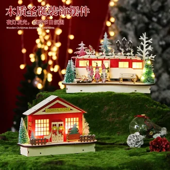 Коледни дървени орнаменти Led светоизлучающий коледна къща, Креативни подаръци, коледни украси, занаяти