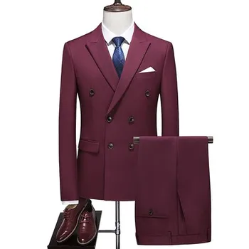Модерен мъжки костюм от 2 теми, Оборудвана, формален, Двубортный, Обикновен, бизнес сватбен вечер комплект яке и панталон