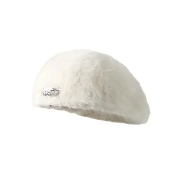 Капачка за активна почивка, Стилна дамска зимна шапка-барета от мек пухкав изкуствена кожа, устойчиви на холодам, сгъване за падането на слънцезащитни продукти