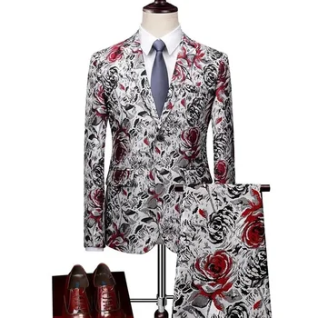 Мъжки костюм с принтом 2024, Монтиране на нов костюм за бала, плюс размера на 6XL, мъжко сако с флорални принтом, Луксозен бизнес Сватбен Светска смокинг