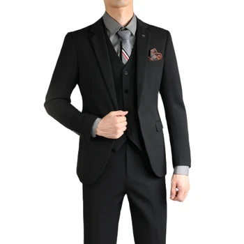 Черен Мъжки костюм Lansboter, комплект от 3 теми, Оборудвана Бизнес Ежедневието на Сватбен банкетна професионален костюм, сако, жилетка с штанами