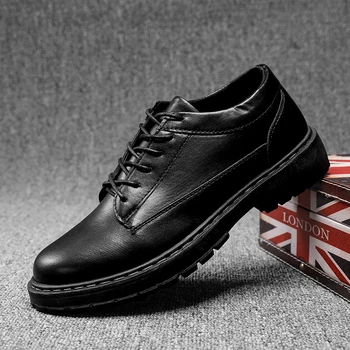 Мъжки кожени обувки, ежедневни удобни Черни официални oxfords за мъже, лека офис обувки