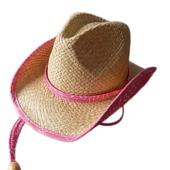 Търговия на едро с адаптивни ковбойская шапка за момичета с розов кант Материал за защита на околната среда рафия градинска стена за катерене шапка