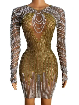 Цветът на кожата на Окото златен Планински Кристал, Мини-Вечерна къса Рокля Bodycon Festival Showgirl CostumeBirthday Formal Real Women CelebrateA137