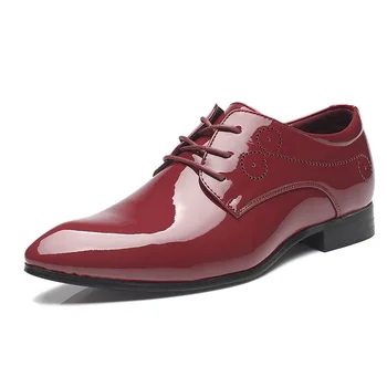 Мъжки класически обувки-броги в ретро стил От лачена кожа, Мъжки модел обувки с дантела, Бизнес Офис обувки, Мъжки Вечерни Сватбени Oxfords, Размери 38-48