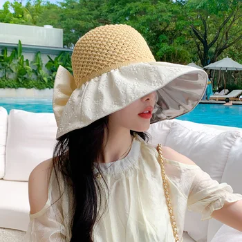 2023 Женски лък в корейски стил с релефни цветни лепило лятна празна горна солнцезащитная шапка за пътуване на открито