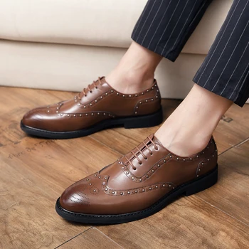 Мъжки обувки от Премиум-клас от естествена кожа, Класически Мъжки Бизнес обувки, Универсална Мъжки Ежедневни обувки, Мъжки модел обувки С вентилация