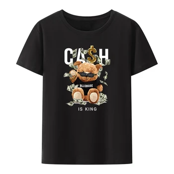 Памучни тениски Cash Is King Bear, дамски дрехи в стила аниме, хумористичен двойка, Roupas, Градинска мода в готически стил, Нестандартен, дишаща реколта