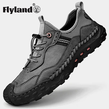 Лятна мъжки ежедневни спортни обувки FLYLAND, устойчива на плъзгане Износостойкая Удобни кожени обувки, Модерни обувки с дишаща мрежа