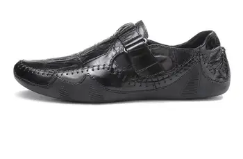 Нови летни обувки на плоска подметка, лоферы без обков от дишаща естествена кожа, с кръгло бомбе, мъжки обувки, ежедневни обувки, черни мъжки обувки за ходене