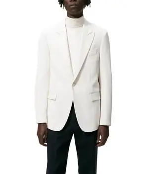 Класически мъжки костюми Бяло яке с черни панталони за сватба, зашити на поръчка дрехи за партита, мъжки костюми, комплекти с блейзером и панталони