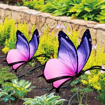 Брой с пеперуда, остър връх, карета пеперуди, Декоративен реалистичен Градински брой, Блестяща повърхност, Художествена знак за косене на трева на открито