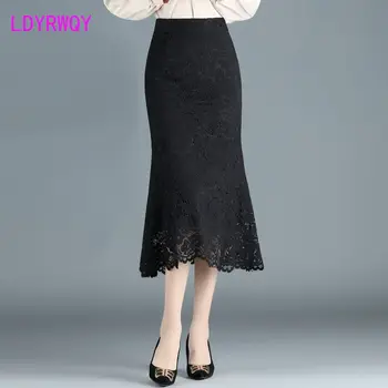 Лейси пола със средна дължина, дамски пролетно-лятна нова пола с висока талия, облегающая бедрата, да изглежда добре и универсална, пола, в една стъпка