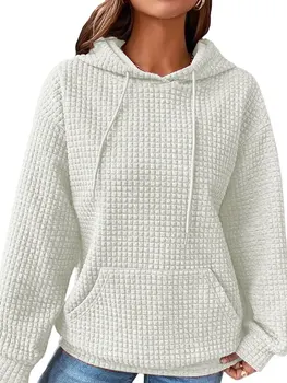 Дамски блузи Оверсайз, hoody с дълъг ръкав, гофрети леки качулки с джобове, пуловери, блузи