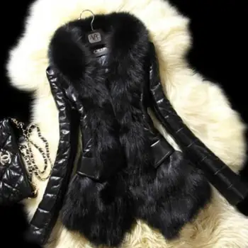 SEPARQI Нова зимно палто, 2024 година от изкуствена лисьего кожа с яка от лисьего кожа, дълги кожени дамско палто голям размер