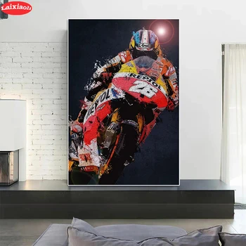 Нова 5D диамантена кръгла картина Moto GP Марк Marquez Racer Графити Изкуството Диамантена бродерия направи си сам Украса за дома Мозайка