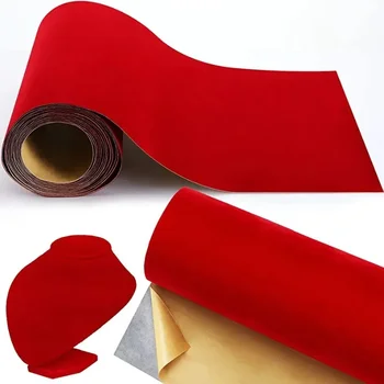 Кадифе плат червен цвят с лепкава флокированием, самоклеящийся флок за кутии за бижута, фото рамки, декор опаковки с ширина 45 см