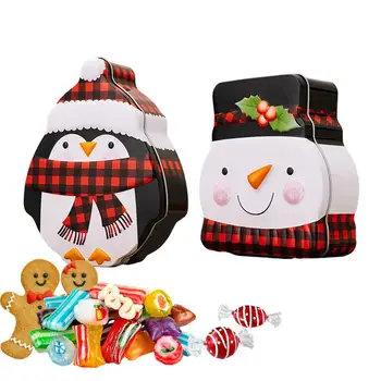 Коледна tin Празни Консервени кутии Снежен човек Пингвин Консервени кутии Снежен човек Коледна тема Празни Буркани Жестянка за бонбони Лидице кутия с капак За