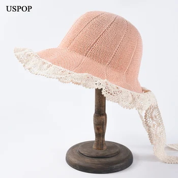 Лятна шапка USPOP, слънчеви шапки на дантела-за жени, сладък сламени шапки с кружевными полета, плажна шапка с широка периферия в стил мозайка