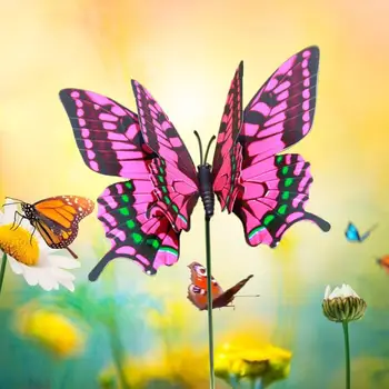 4шт PVC 3D Цветни Пилони-пеперуди, Сеялка за градински двор, Декор на цветя, саксии, Цветен режим, за Украса на саксии.