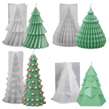 3D Коледна елха Свещ Силиконова форма на DIY Производство на Коледните свещи са ръчно изработени Сапуни Гипсова форма от смола Коледен подарък Начало декор
