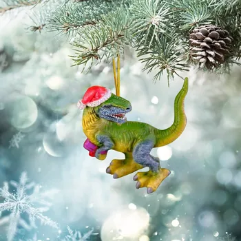 2D Динозавър с модел на Коледно дърво Висящи Украшения Акрилни Плосък принт Коледна къща Празнична парти Коледна украса