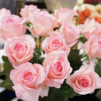 3шт Изкуствена Хидратиращ Роза Пъстри Цветя с една Браншовите Днешно Сензорно Украса за дома Реквизит за снимки Божур за парти