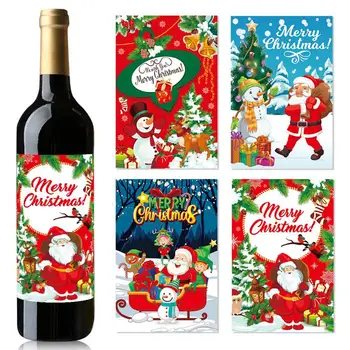 Декорации за бутилки вино за партита, Празнични етикети за бутилки вино на Дядо Коледа, Пъстър Коледен разпечатки за новогодишната партита