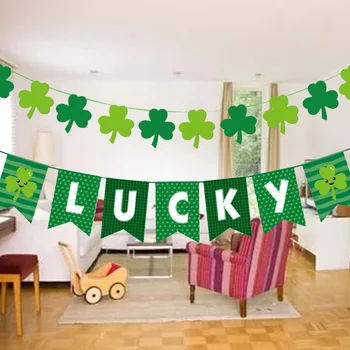 Блестящи Зелени Щастлив Ирландска Детелина с Трилистником, на Хартиен знаме, Флаг, Парти в чест на Деня на Свети Патрик, Гирлянда от Централи, Подвесное Украса
