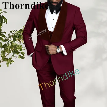 Сватбени Смокинги Thorndike, Ушити по поръчка, Приталенные Мъжки костюми (Яке + Панталон + елек) С ревери на една пуговице, Смокинги Младоженеца 2020