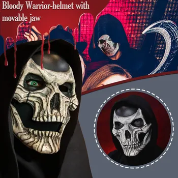 Маска за Хелоуин маска с човешки череп върху цялата глава, с подвижни челюсти, Латексный каска скелета за cosplay на ужасите, подпори за костюми за Хелоуин