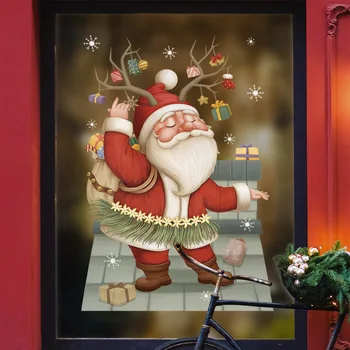 Коледни стикери по прозорците, Коледен декор, отразени етикети, стенни декорации, Весели коледни орнаменти, огледални етикети, коледни стикери