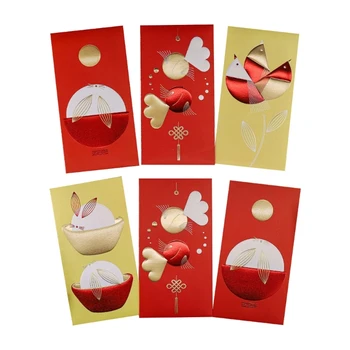 6шт червени Пликове за Китайската Нова Година 2023 Заек Хунбао Паричен Подарък чанта Щастлив Плик Пролетния Фестивал Плик Сватба