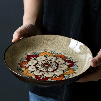 Съдове за готвене в китайски стил, кръгла керамична чиния, креативна чиния пържола, западното ястие, индивидуално домашно ястие