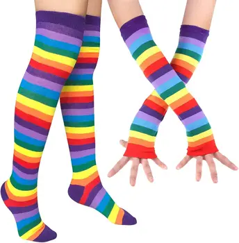 Женски дъгови чорапи PESENAR, шарени чорапогащи, комплект топли ръкавици без пръсти
