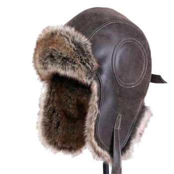 Гореща разпродажба на зимни шапки-бомберов, зимни мъжки топли руски ушанок с отолог капак, кожа шапка-trapper от изкуствена кожа, ушанка