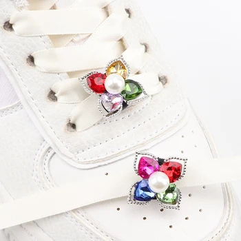 Луксозно украшение за обувки с катарама цвете от планински кристал, дамски обувки с диаманти и перли, скоба за връзки за момичета, Аксесоари за маратонки AF1