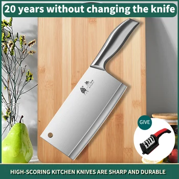 Висококачествени кухненски нож, дъска за рязане, комплект 2 в 1, с кухненски нож за нарязване на костите, нож от неръждаема стомана с висока твърдост, набор от ножове от неръждаема стомана