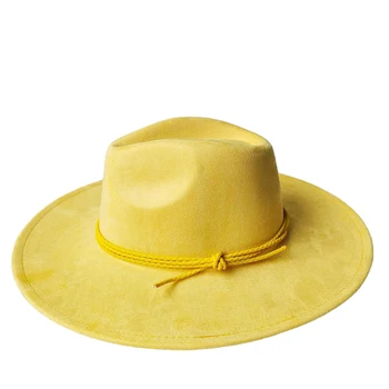 Фетровая шапка от велур с широка периферия 9,5 см, аксесоари от кожа кабел, мъжки и дамски шапка за църковния джаз, панама
